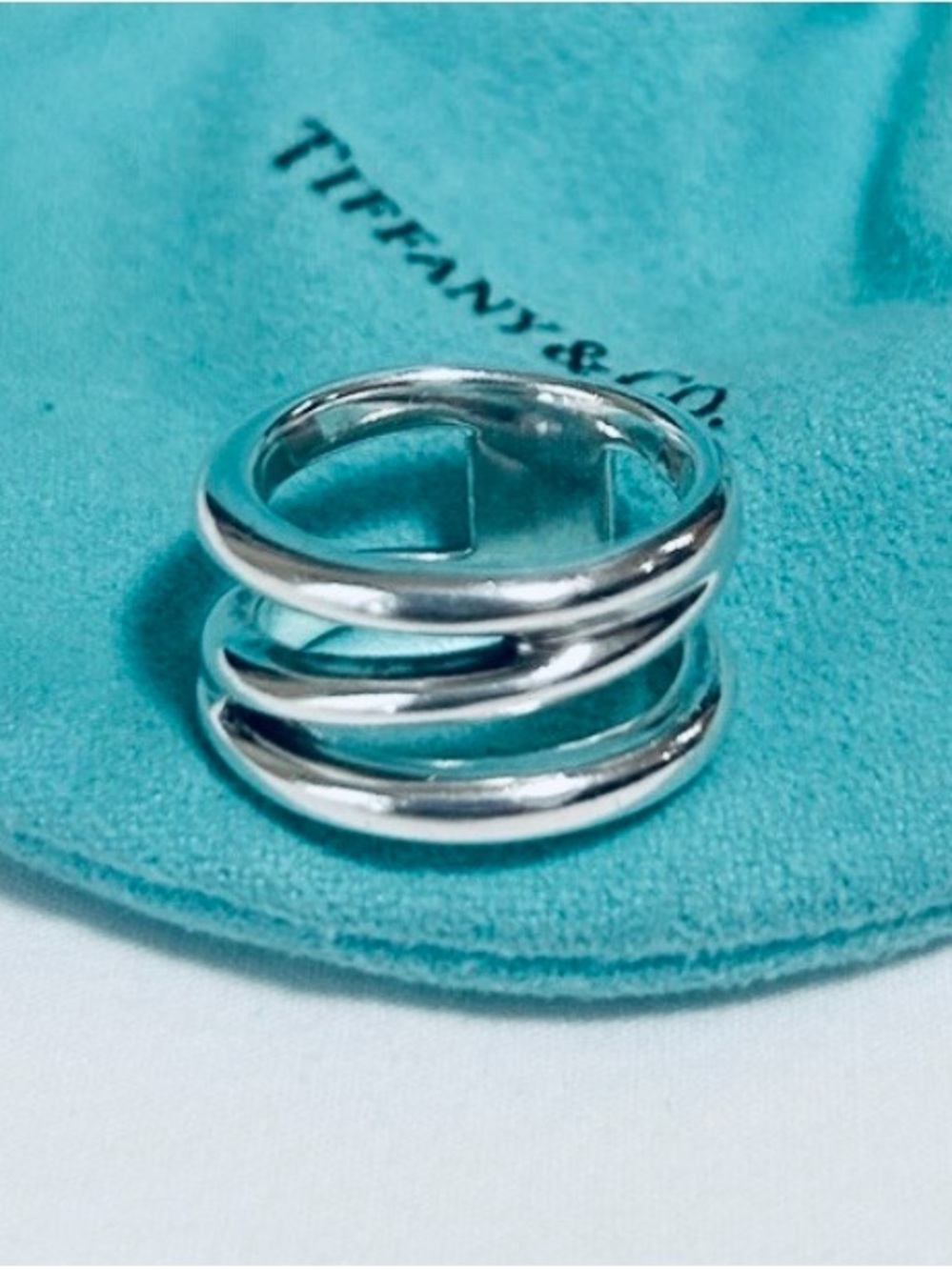 Tiffany & Co. Authentic 925 Sterling Triple-Band Zig Zag Ring β¨w/Pouchβ¨EUCβ¨